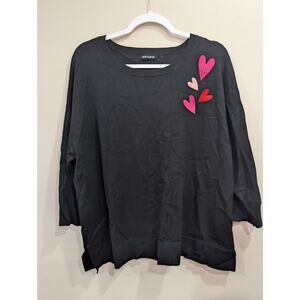 Black 3/4 length sleeves knit sweater by Cable & Gauge w/left heart embroidery